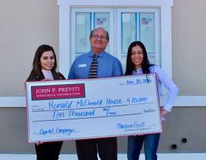 John P. Previti Memorial Foundation donates $10,000 to Ronald McDonald House in Loma Linda; pictured: Martha Cuevas, Mike Kovack and Christina Previti.